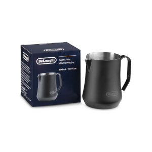 Černá konvička na pěnění mléka DeLonghi