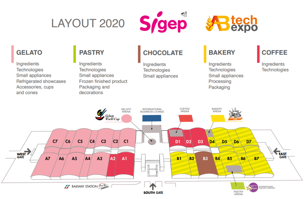 Plánek výstaviště - veletrh Sigep Rimini 2020